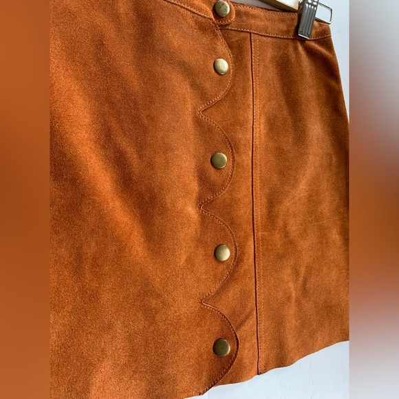 Free People Leather Scallop Mini Skirt Size 4 - Picture 6 of 7